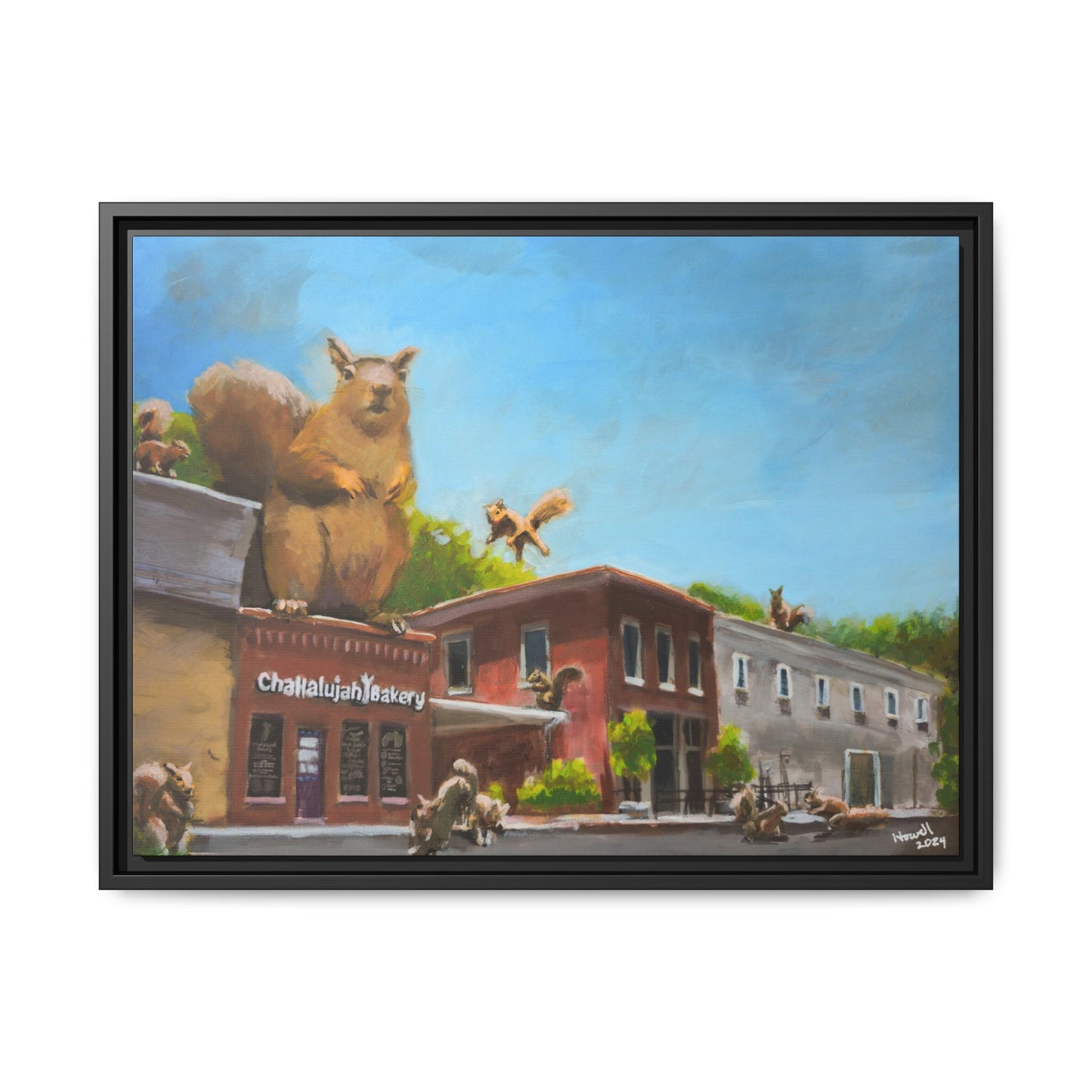 Squirrel on the Bakery - Framed Giclée Canvas Print