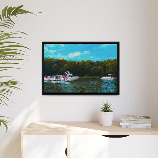Beaver Lake Boats - Framed Giclée Canvas Print