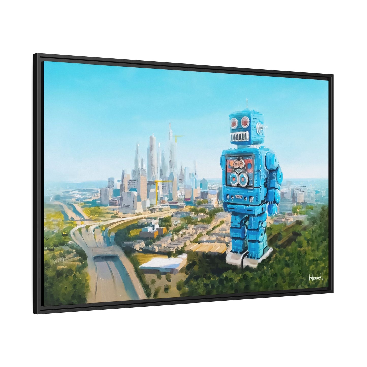 Blue Robot - Framed Giclée Canvas Print