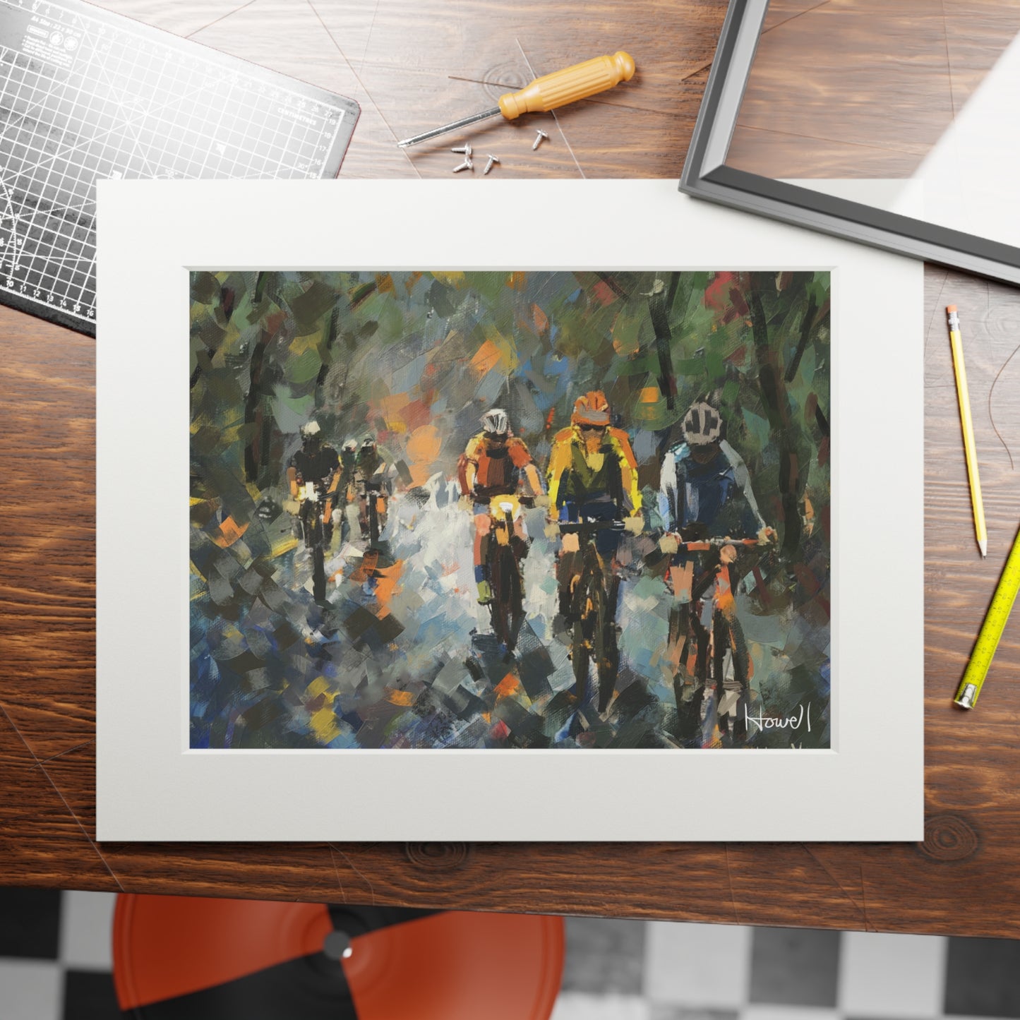 Road Bikes in the Rain 7 - Matted Fine Art Print