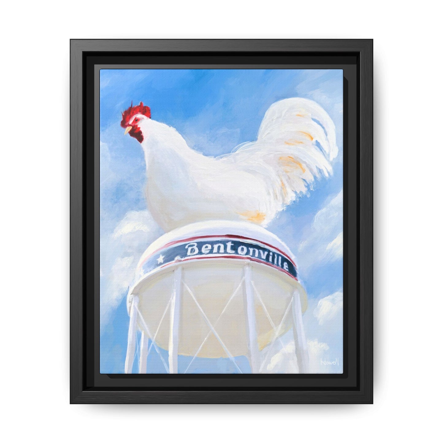 Chicken on the Water Tower - Framed Giclée Canvas Print