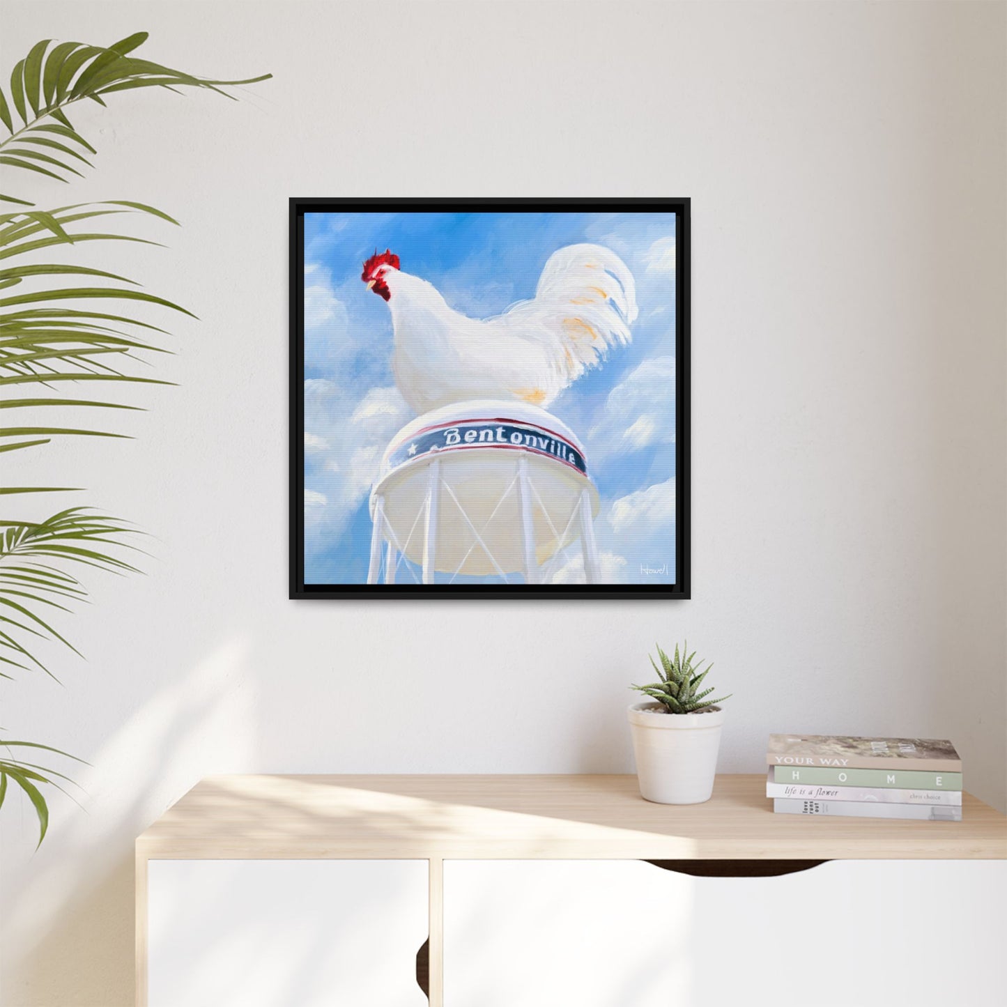 Chicken on the Water Tower - Framed Giclée Canvas Print