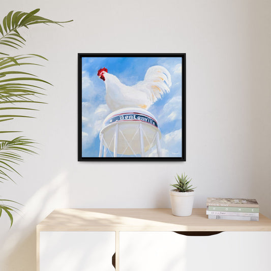 Chicken on the Water Tower - Framed Giclée Canvas Print