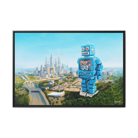 Blue Robot - Framed Giclée Canvas Print