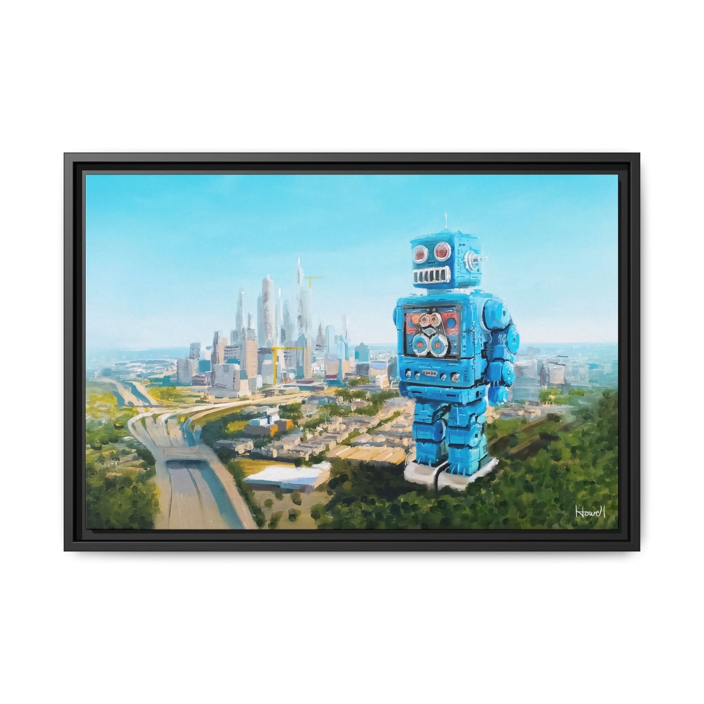 Blue Robot - Framed Giclée Canvas Print