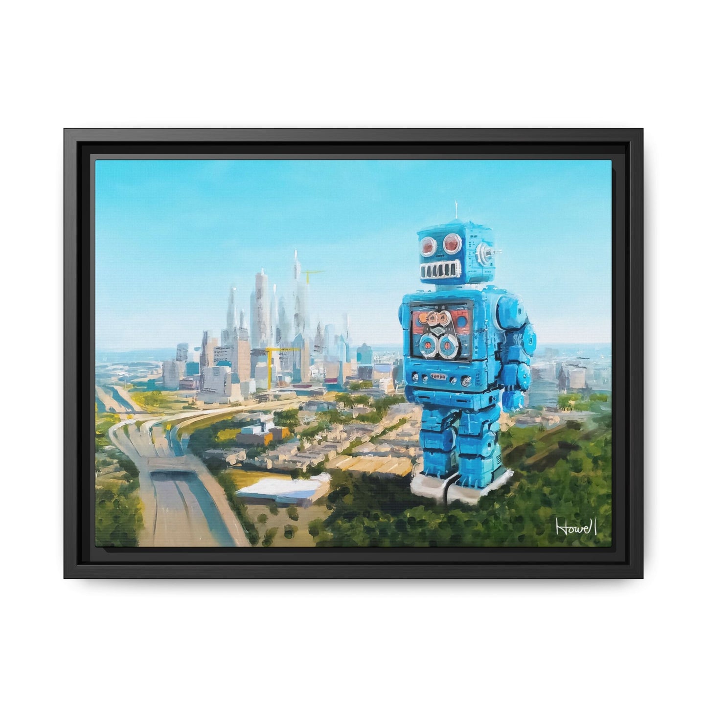 Blue Robot - Framed Giclée Canvas Print