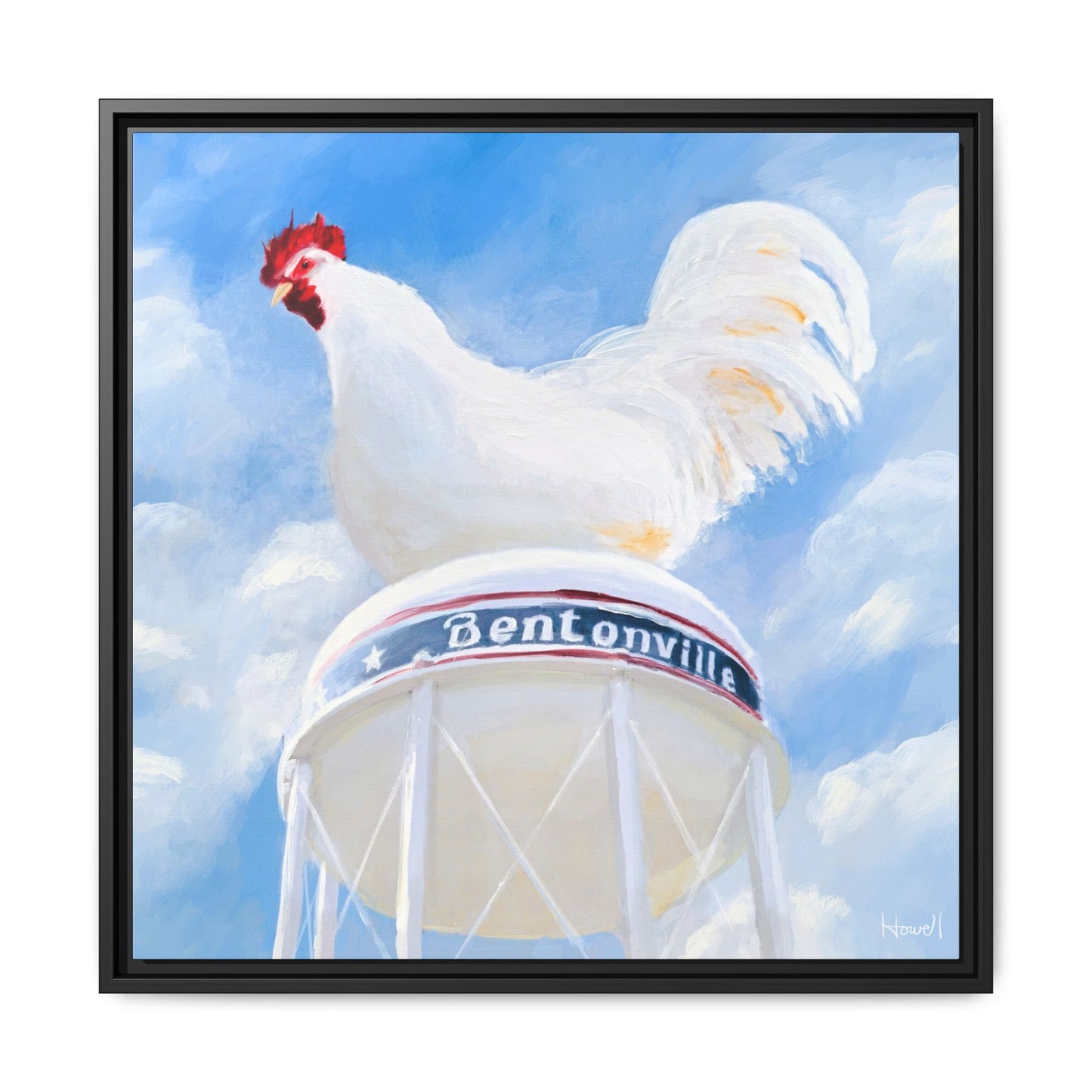 Chicken on the Water Tower - Framed Giclée Canvas Print
