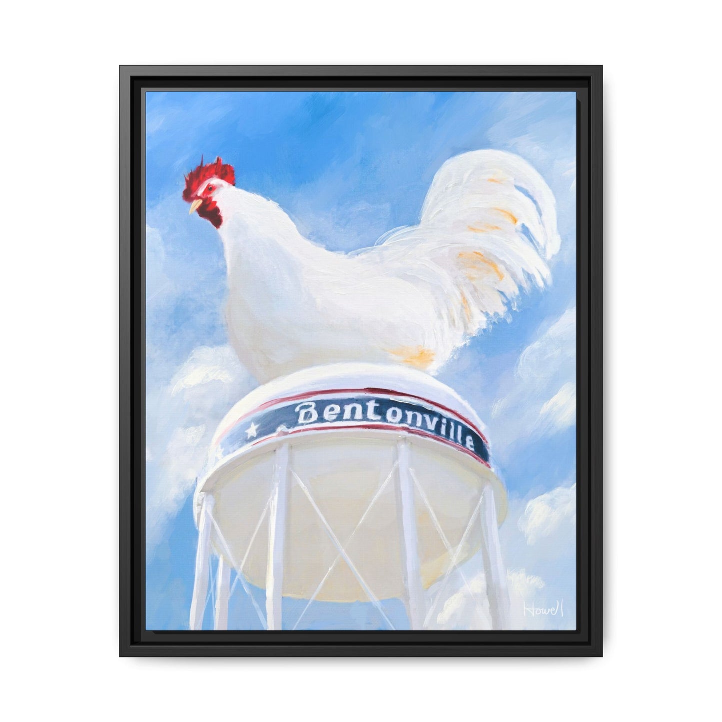 Chicken on the Water Tower - Framed Giclée Canvas Print