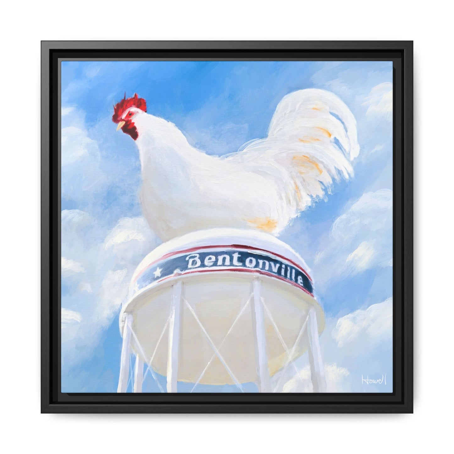 Chicken on the Water Tower - Framed Giclée Canvas Print