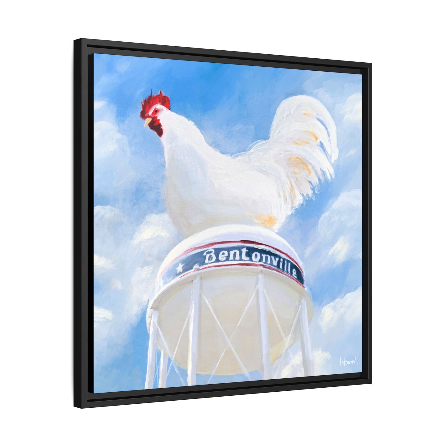 Chicken on the Water Tower - Framed Giclée Canvas Print