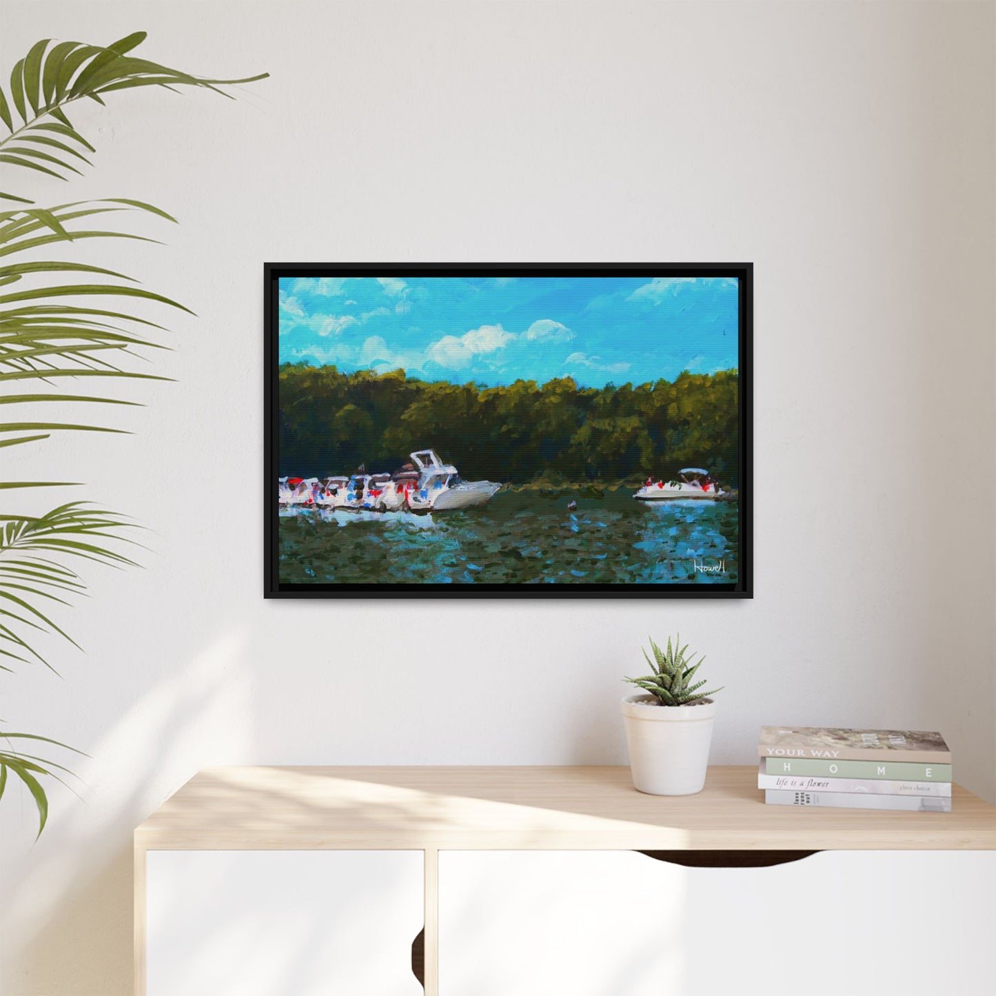 Beaver Lake Boats - Framed Giclée Canvas Print