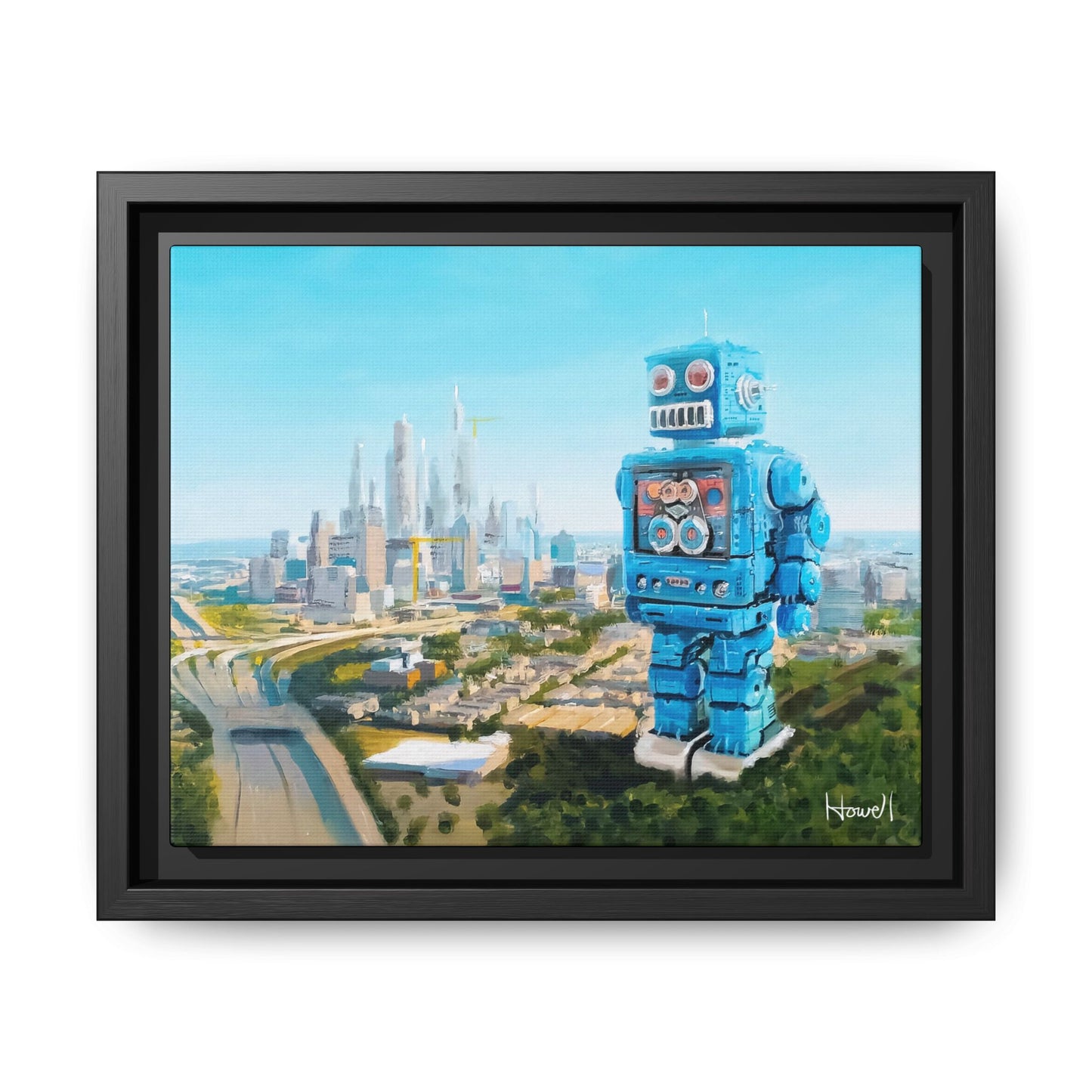 Blue Robot - Framed Giclée Canvas Print