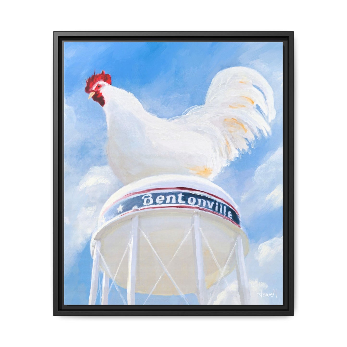 Chicken on the Water Tower - Framed Giclée Canvas Print