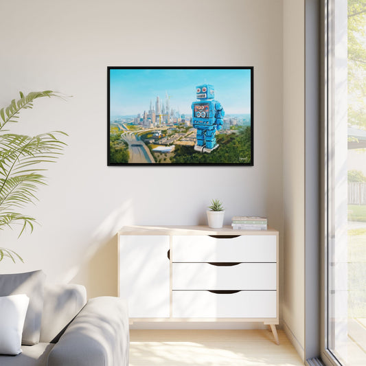 Blue Robot - Framed Giclée Canvas Print