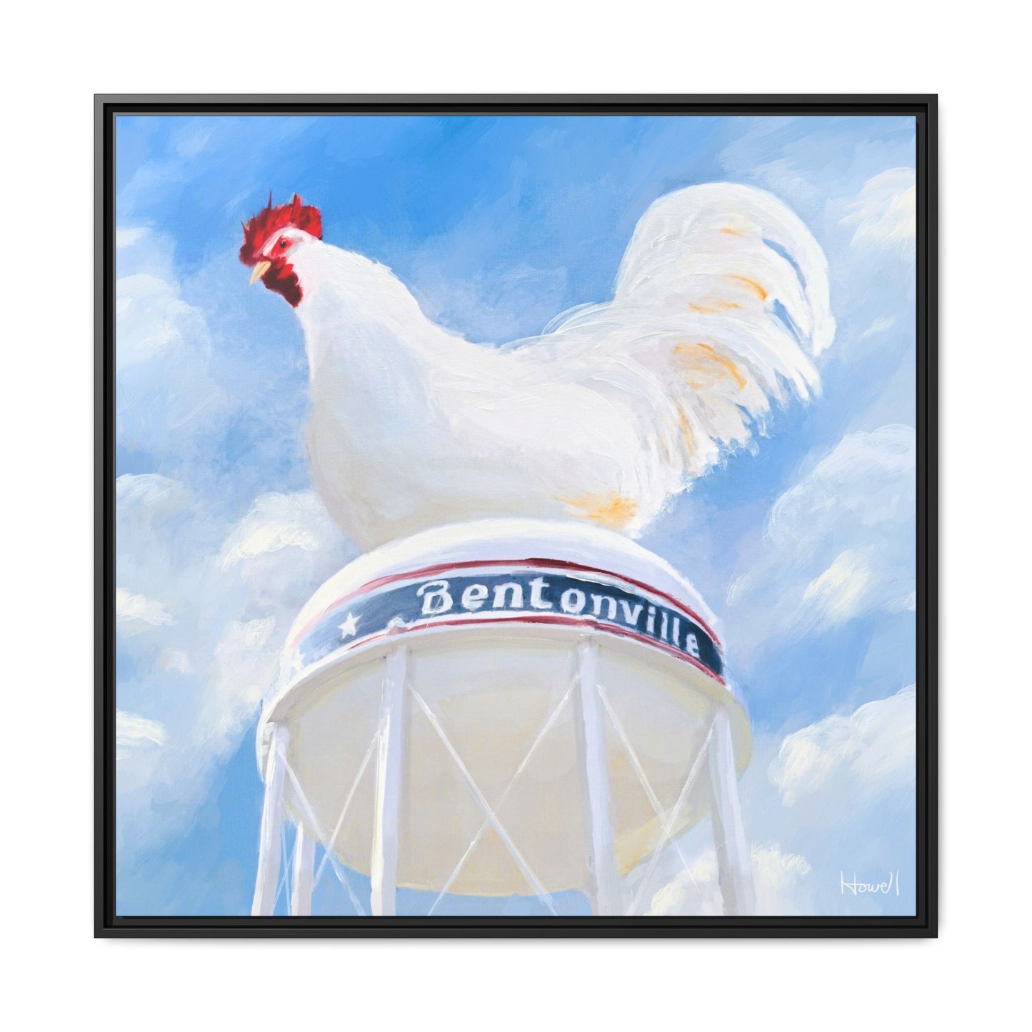 Chicken on the Water Tower - Framed Giclée Canvas Print