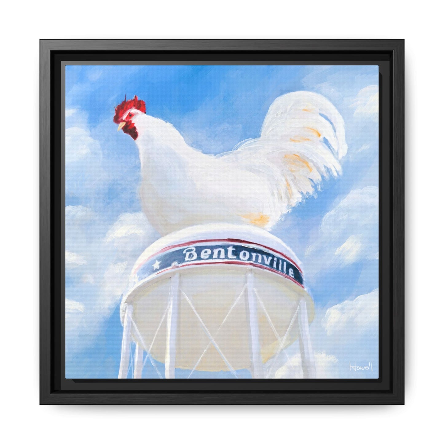 Chicken on the Water Tower - Framed Giclée Canvas Print