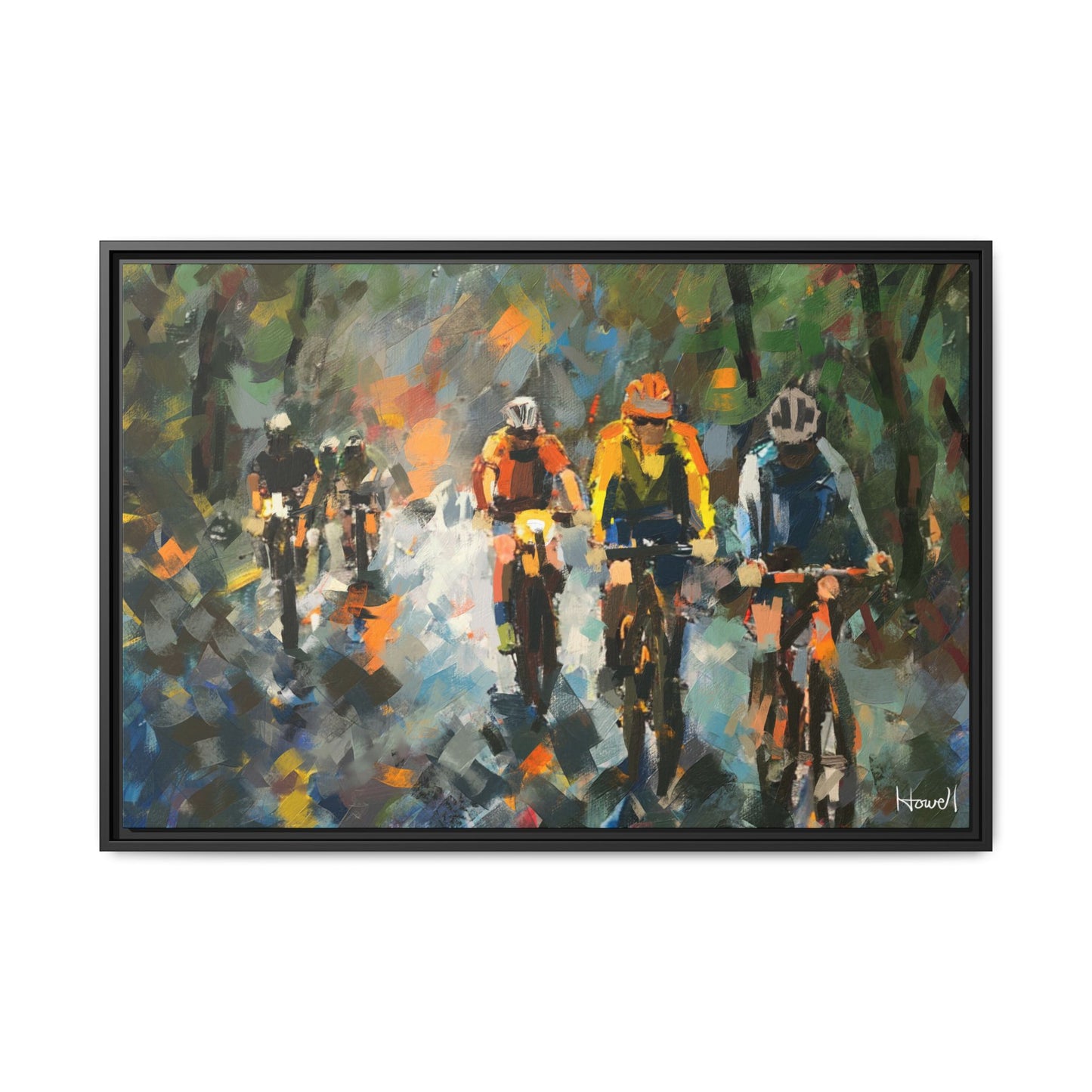 Road Bikes in the Rain VIII - Framed Giclée Canvas Print