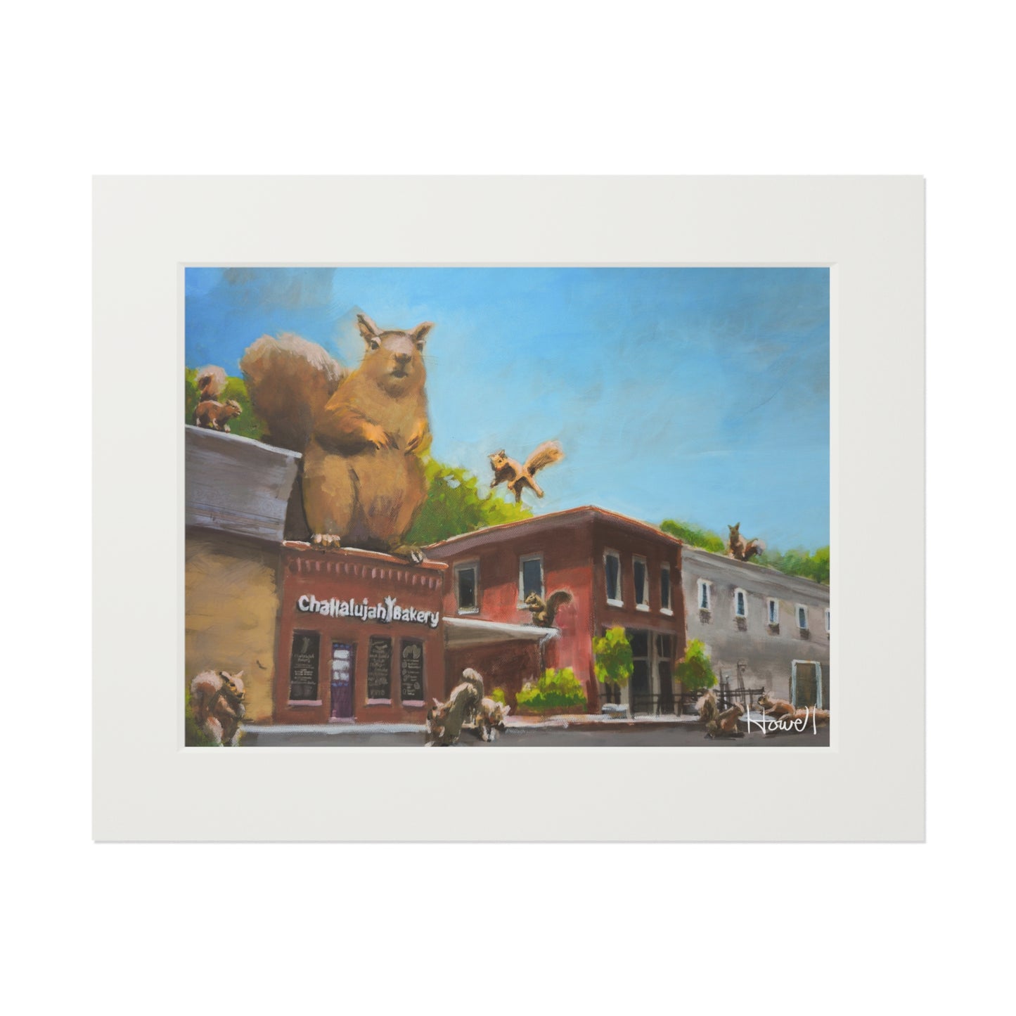 Squirrels on the Bakery - Matted Fine Art Print