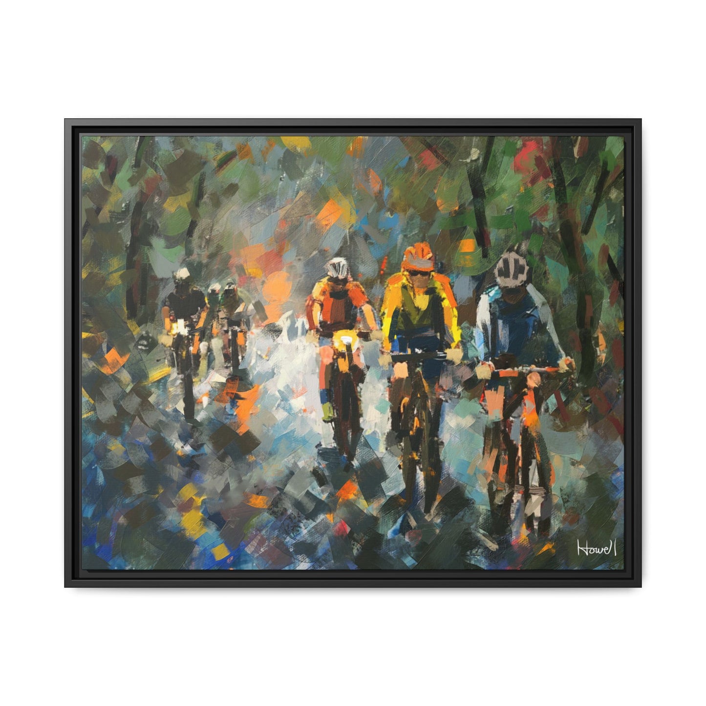 Road Bikes in the Rain VIII - Framed Giclée Canvas Print